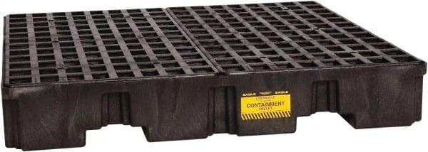 Eagle - 66 Gal Sump, 8,000 Lb Capacity, 4 Drum, Polyethylene Spill Deck or Pallet - 51-1/2" Long x 51-1/2" Wide x 8" High, Black, Liftable Fork, Vertical, 2 x 2 Drum Configuration - Apex Tool & Supply