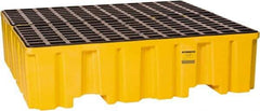 Eagle - 132 Gal Sump, 8,000 Lb Capacity, 4 Drum, Polyethylene Spill Deck or Pallet - 52-1/2" Long x 51-1/2" Wide x 13-3/4" High, Yellow, Liftable Fork, Vertical, 2 x 2 Drum Configuration - Apex Tool & Supply