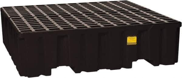Eagle - 132 Gal Sump, 8,000 Lb Capacity, 4 Drum, Polyethylene Spill Deck or Pallet - 52-1/2" Long x 51-1/2" Wide x 13-3/4" High, Black, Liftable Fork, Drain Included, Vertical, 2 x 2 Drum Configuration - Apex Tool & Supply