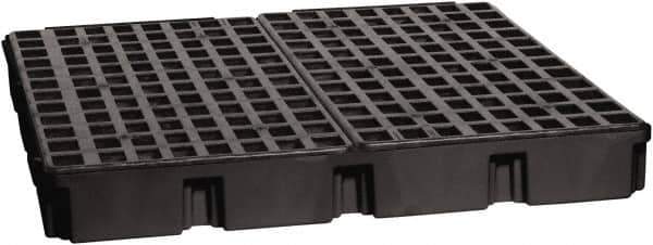 Eagle - 61 Gal Sump, 10,000 Lb Capacity, 4 Drum, Polyethylene Platform - 52-1/2" Long x 51-1/2" Wide x 6-1/2" High, Black, Liftable Fork, Drain Included, Low Profile, Vertical, 2 x 2 Drum Configuration - Apex Tool & Supply