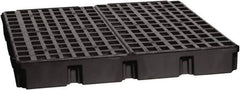 Eagle - 61 Gal Sump, 10,000 Lb Capacity, 4 Drum, Polyethylene Platform - 52-1/2" Long x 51-1/2" Wide x 6-1/2" High, Black, Liftable Fork, Drain Included, Low Profile, Vertical, 2 x 2 Drum Configuration - Apex Tool & Supply