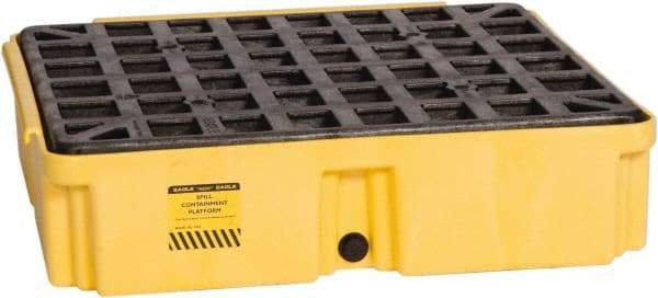Eagle - 12 Gal Sump, 2,000 Lb Capacity, 1 Drum, Polyethylene Spill Deck or Pallet - 26-1/4" Long x 26" Wide x 6-1/2" High, Yellow, Drain Included, Low Profile, Vertical, Inline Drum Configuration - Apex Tool & Supply