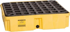 Eagle - 12 Gal Sump, 2,000 Lb Capacity, 1 Drum, Polyethylene Spill Deck or Pallet - 26-1/4" Long x 26" Wide x 6-1/2" High, Yellow, Drain Included, Low Profile, Vertical, Inline Drum Configuration - Apex Tool & Supply