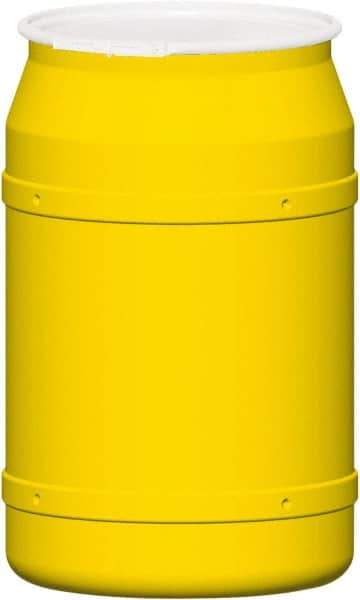 Eagle - 55 Gallon Yellow Cylindrical Polyethylene Open Head Drum - 36-3/8" High x 23" Diam - Apex Tool & Supply