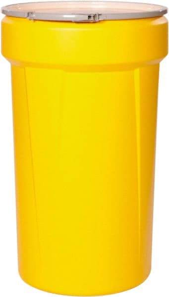 Eagle - 55 Gallon Yellow Tapered Cylinder Polyethylene Open Head Drum - 39-1/8" High x 23-3/4" Diam - Apex Tool & Supply