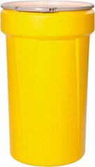 Eagle - 55 Gallon Yellow Tapered Cylinder Polyethylene Open Head Drum - 39-1/8" High x 23-3/4" Diam - Apex Tool & Supply