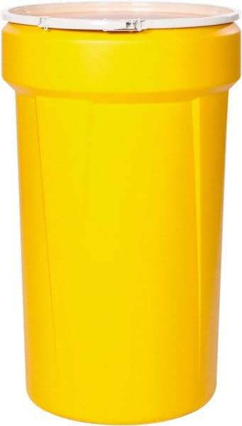 Eagle - 55 Gallon Yellow Tapered Cylinder Polyethylene Open Head Drum - 39-1/8" High x 23-3/4" Diam - Apex Tool & Supply