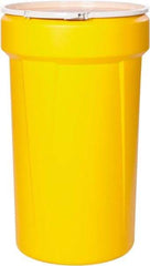 Eagle - 55 Gallon Yellow Tapered Cylinder Polyethylene Open Head Drum - 39-1/8" High x 23-3/4" Diam - Apex Tool & Supply