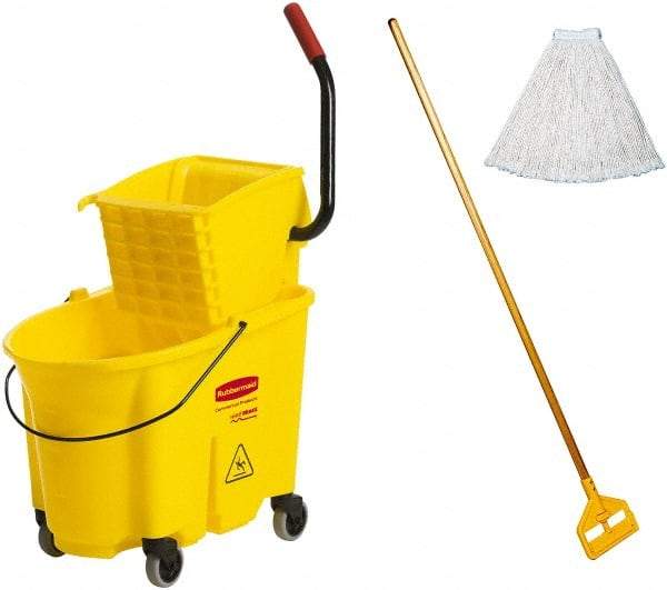 Rubbermaid - 35 Qt Plastic Bucket & Wringer - Yellow - Apex Tool & Supply