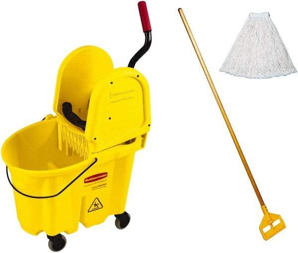 Rubbermaid - 35 Qt Plastic Bucket & Wringer - Yellow - Apex Tool & Supply