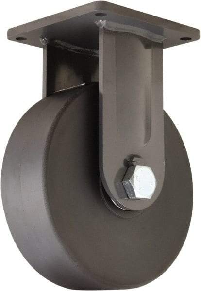 Hamilton - 12" Diam x 4" Wide x 15-1/2" OAH Top Plate Mount Rigid Caster - Nylon, 10,000 Lb Capacity, Precision Roller Ball Bearing, 8-1/2 x 8-1/2" Plate - Apex Tool & Supply