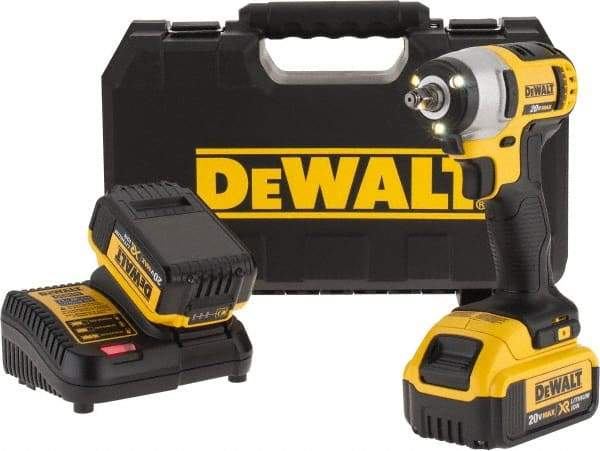 DeWALT - 3/8" Drive 20 Volt Mid-Handle Cordless Impact Wrench & Ratchet - 2,300 RPM, 0 to 2,700 BPM, 130 Ft/Lb Torque, 2 Lithium-Ion Batteries Included - Apex Tool & Supply