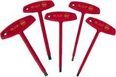 Wiha - 5 Piece, T-Handle Cushion Grip Hex Key Set - 4 to 10mm Range, Chrome Vanadium Molybdenum - Apex Tool & Supply