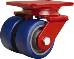 Hamilton - 4" Diam x 2" Wide x 5-5/8" OAH Top Plate Mount Swivel Caster - Polyurethane Mold onto Cast Iron Center, 1,200 Lb Capacity, Sealed Precision Ball Bearing, 4-1/2 x 6-1/2" Plate - Apex Tool & Supply