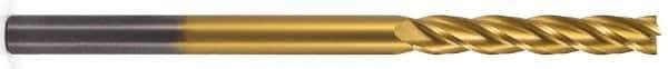 Atrax - 1", 3" LOC, 1" Shank Diam, 6" OAL, 4 Flute, Solid Carbide Square End Mill - Single End, TiN Finish, Spiral Flute, 30° Helix, Centercutting, Right Hand Cut, Right Hand Flute - Apex Tool & Supply