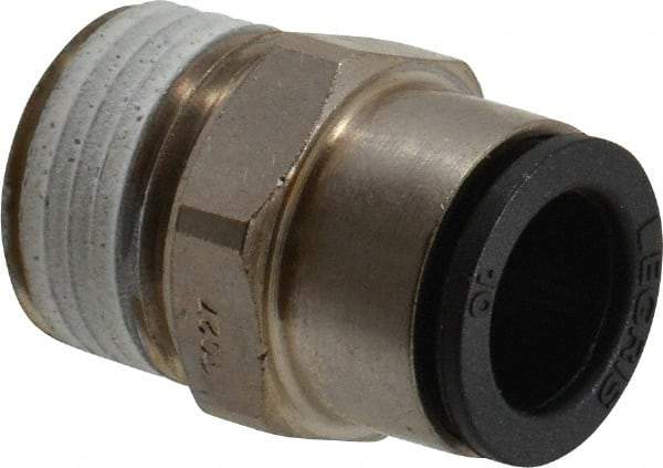 Legris - 10mm Outside Diam, 3/8 NPT, Nickel Plated Brass Push-to-Connect Tube Male Connector - 290 Max psi, Tube to Male NPT Connection, Buna Nitrile O-Ring - Apex Tool & Supply