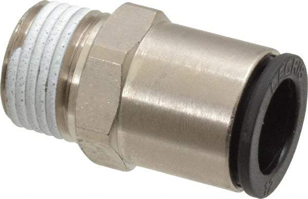 Legris - 12mm Outside Diam, 3/8 NPT, Nickel Plated Brass Push-to-Connect Tube Male Connector - 290 Max psi, Tube to Male NPT Connection, Buna Nitrile O-Ring - Apex Tool & Supply
