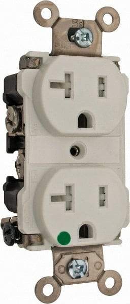 Cooper Wiring Devices - 125 VAC, 20 Amp, 5-20R NEMA Configuration, White, Hospital Grade, Self Grounding Duplex Receptacle - 1 Phase, 2 Poles, 3 Wire, Flush Mount, Chemical, Impact and Tamper Resistant - Apex Tool & Supply