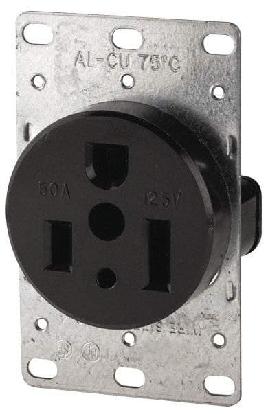 Cooper Wiring Devices - 125 VAC, 50 Amp, 5-50R NEMA Configuration, Black, Specification Grade, Self Grounding Single Receptacle - 1 Phase, 2 Poles, 3 Wire, Flush Mount, Corrosion Resistant - Apex Tool & Supply