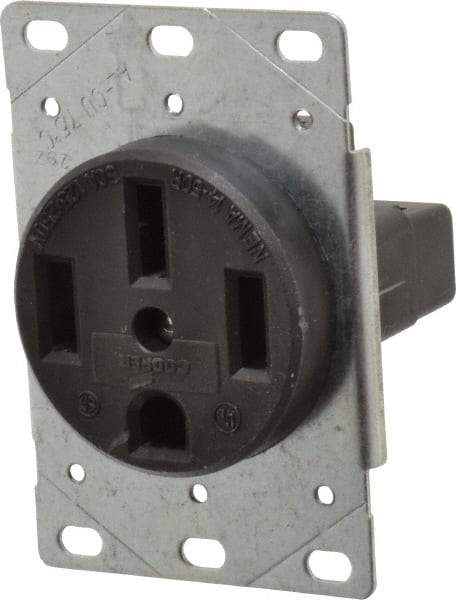 Cooper Wiring Devices - 125/250 VAC, 50 Amp, 14-50R NEMA Configuration, Black, Industrial Grade, Ungrounded Single Receptacle - 1 Phase, 3 Poles, 3 Wire, Flush Mount, Corrosion Resistant - Apex Tool & Supply