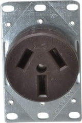 Cooper Wiring Devices - 125/250 VAC, 50 Amp, 10-50R NEMA Configuration, Brown, Specification Grade, Ungrounded Single Receptacle - 1 Phase, 3 Poles, 3 Wire, Flush Mount, Corrosion Resistant - Apex Tool & Supply