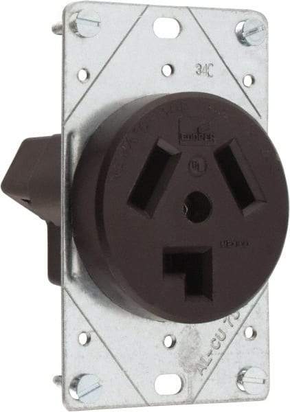 Cooper Wiring Devices - 125/250 VAC, 30 Amp, 10-30R NEMA Configuration, Brown, Specification Grade, Ungrounded Single Receptacle - 1 Phase, 3 Poles, 3 Wire, Flush Mount, Corrosion Resistant - Apex Tool & Supply
