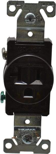Cooper Wiring Devices - 125 VAC, 20 Amp, 5-20R NEMA Configuration, Brown, Industrial Grade, Self Grounding Single Receptacle - 1 Phase, 2 Poles, 3 Wire, Flush Mount, Chemical, Heat and Impact Resistant - Apex Tool & Supply
