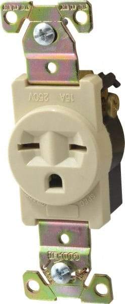 Cooper Wiring Devices - 250 VAC, 15 Amp, 6-15R NEMA Configuration, Ivory, Industrial Grade, Self Grounding Single Receptacle - 1 Phase, 2 Poles, 3 Wire, Flush Mount, Chemical, Heat and Impact Resistant - Apex Tool & Supply