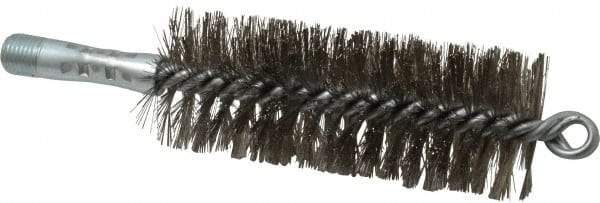 Schaefer Brush - 4-1/2" Brush Length, 1-3/4" Diam, Double Stem, Double Spiral Tube Brush - 7-1/4" Long, Stainless Steel, 1/4" NPSM Male Connection - Apex Tool & Supply