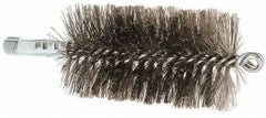 Schaefer Brush - 4-1/2" Brush Length, 2-1/2" Diam, Double Stem, Double Spiral Tube Brush - 7-1/4" Long, Stainless Steel, 1/4" NPSM Male Connection - Apex Tool & Supply