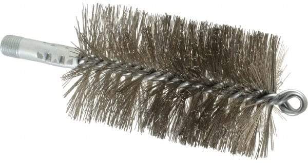 Schaefer Brush - 4-1/2" Brush Length, 2-3/4" Diam, Double Stem, Double Spiral Tube Brush - 7-1/4" Long, Stainless Steel, 1/4" NPSM Male Connection - Apex Tool & Supply