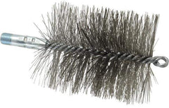 Schaefer Brush - 4-1/2" Brush Length, 3-3/4" Diam, Double Stem, Double Spiral Tube Brush - 7-1/4" Long, Stainless Steel, 1/4" NPSM Male Connection - Apex Tool & Supply
