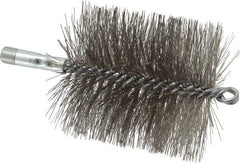 Schaefer Brush - 4-1/2" Brush Length, 4" Diam, Double Stem, Double Spiral Tube Brush - 7-1/4" Long, Stainless Steel, 1/4" NPSM Male Connection - Apex Tool & Supply