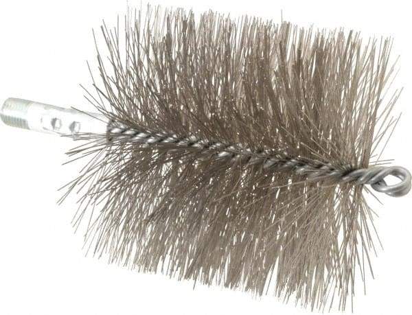 Schaefer Brush - 4-1/2" Brush Length, 4-1/2" Diam, Double Stem, Double Spiral Tube Brush - 7-1/4" Long, Stainless Steel, 1/4" NPSM Male Connection - Apex Tool & Supply