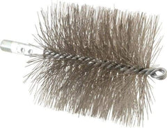 Schaefer Brush - 4-1/2" Brush Length, 4-1/2" Diam, Double Stem, Double Spiral Tube Brush - 7-1/4" Long, Stainless Steel, 1/4" NPSM Male Connection - Apex Tool & Supply
