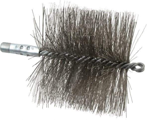 Schaefer Brush - 4-1/2" Brush Length, 5" Diam, Double Stem, Double Spiral Tube Brush - 7-1/4" Long, Stainless Steel, 1/4" NPSM Male Connection - Apex Tool & Supply