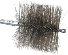 Schaefer Brush - 4-1/2" Brush Length, 5" Diam, Double Stem, Double Spiral Tube Brush - 7-1/4" Long, Stainless Steel, 1/4" NPSM Male Connection - Apex Tool & Supply
