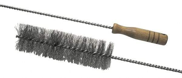 Schaefer Brush - 2-1/8" Diam, 7" Bristle Length, Boiler & Furnace Stainless Steel Brush - Standard Wood Handle, 48" OAL - Apex Tool & Supply