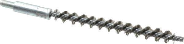 Schaefer Brush - 4" Brush Length, 7/16" Diam, Double Stem, Single Spiral Tube Brush - 6-1/4" Long, Stainless Steel, 1/4-28 Male Connection - Apex Tool & Supply