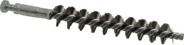 Schaefer Brush - 4" Brush Length, 3/4" Diam, Double Stem, Single Spiral Tube Brush - 6-1/4" Long, Stainless Steel, 1/4-28 Male Connection - Apex Tool & Supply