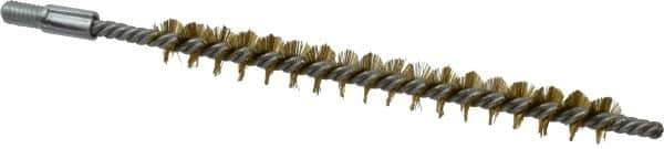 Schaefer Brush - 3" Brush Length, 5/16" Diam, Double Stem, Single Spiral Tube Brush - 4-1/2" Long, Brass, 8-32 Male Connection - Apex Tool & Supply