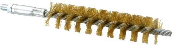 Schaefer Brush - 4" Brush Length, 15/16" Diam, Double Stem, Single Spiral Tube Brush - 6-1/4" Long, Brass, 1/4-28 Male Connection - Apex Tool & Supply