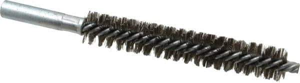 Schaefer Brush - 4" Brush Length, 11/16" Diam, Double Stem, Double Spiral Tube Brush - 6" Long, Stainless Steel, 12-24 Female Connection - Apex Tool & Supply
