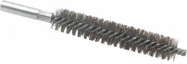 Schaefer Brush - 4" Brush Length, 13/16" Diam, Double Stem, Double Spiral Tube Brush - 6" Long, Stainless Steel, 12-24 Female Connection - Apex Tool & Supply