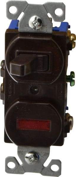 Cooper Wiring Devices - 1 Pole, 120 VAC, 15 Amp, Flush Mounted, Combination Switch with Pilot Light - NonNEMA Configuration, 1 Switch, Back Side Wiring, cULus Listed, RoHS Compliant Standard - Apex Tool & Supply