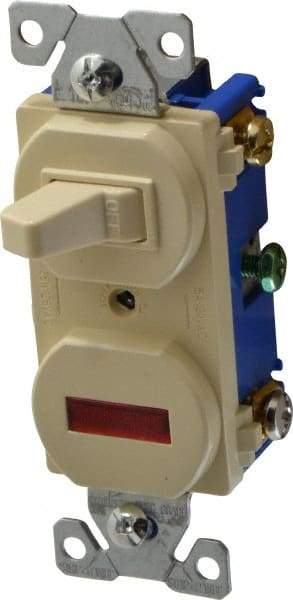 Cooper Wiring Devices - 2 Pole, 120 VAC, 15 Amp, Flush Mounted, Combination Switch with Pilot Light - 7-50 Configuration, 1 Switch, Back Side Wiring, cULus Listed, RoHS Compliant Standard - Apex Tool & Supply