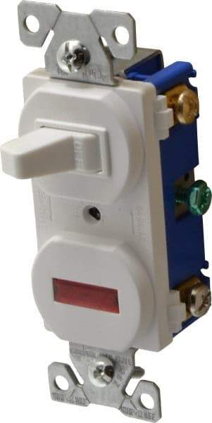 Cooper Wiring Devices - 1 Pole, 120 VAC, 15 Amp, Flush Mounted, Combination Switch with Pilot Light - NonNEMA Configuration, 1 Switch, Back Side Wiring, cULus Listed, RoHS Compliant Standard - Apex Tool & Supply