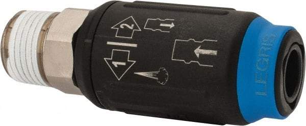 Legris - 1/2 Male NPT Industrial Pneumatic Hose Safety Coupler - Plastic/Brass, 1/4" Body Diam - Apex Tool & Supply