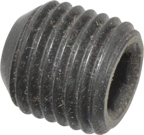 Made in USA - 3/8-24 UNF, 3/8" Length Under Head, Cup Point Set Screw - Grade 8 Alloy Steel, 3/16" Key - Apex Tool & Supply