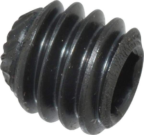 Made in USA - 5/16-18 UNC, 5/16" Length Under Head, Knurled Cup Point Set Screw - Grade 8 Alloy Steel, 5/32" Key - Apex Tool & Supply